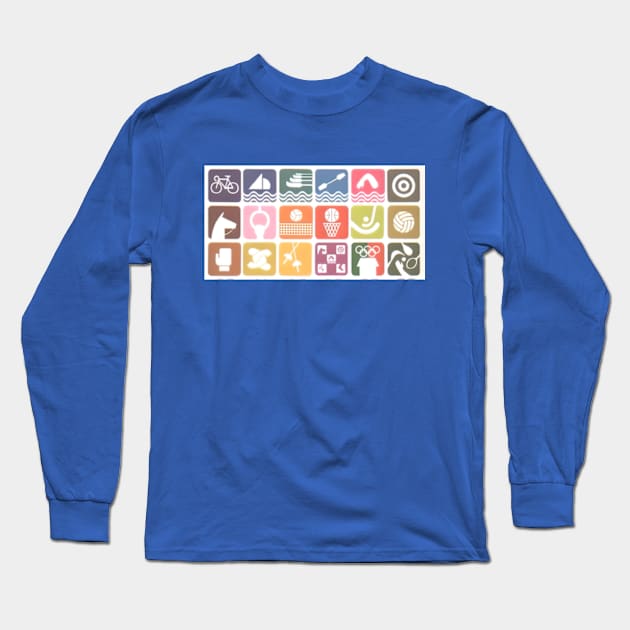 1968 Summer Olympic Games Event Pictographs Long Sleeve T-Shirt by Desert Owl Designs